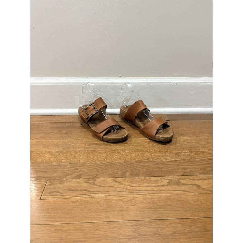 Taos My Dear Slides Brown Leather Cork Wedge Comfort Sandals Womens Size 7